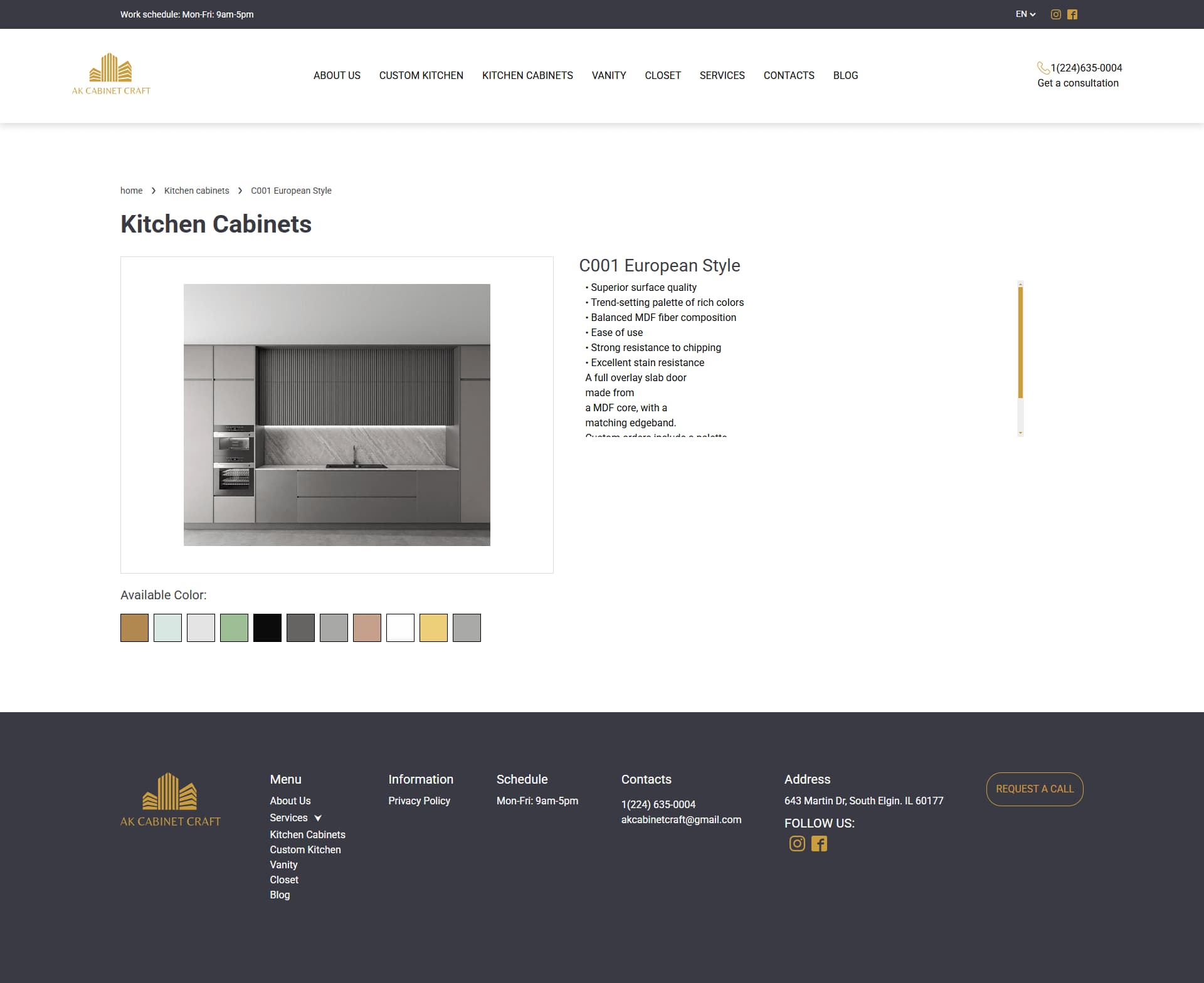 AK Cabinet website product page