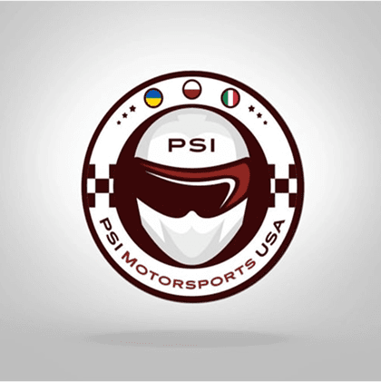 Logo with 'PSI Motorsports USA' in bold text. 'PSI' is stylized in white with checkered flag design; 'Motorsports USA' in red below, set against a dark gray background.