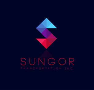 Logo of Sungor Transportation Inc., featuring a stylized 'S' composed of colorful geometric triangles on a dark background.