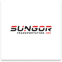 Logo of Sungor Transportation Inc., featuring a stylized sun and bold lettering in orange and black on a light gray background.