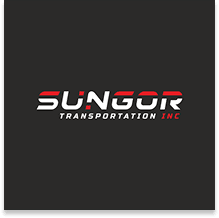 Logo of Sungor Transportation Inc., featuring a stylized sun and bold lettering in orange and black on a light gray background.
